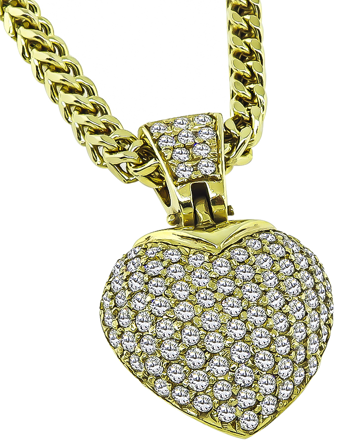 Estate 3.00ct Diamond Gold Heart Pendant Necklace