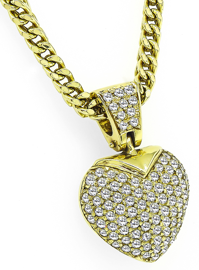 Estate 3.00ct Diamond Gold Heart Pendant Necklace