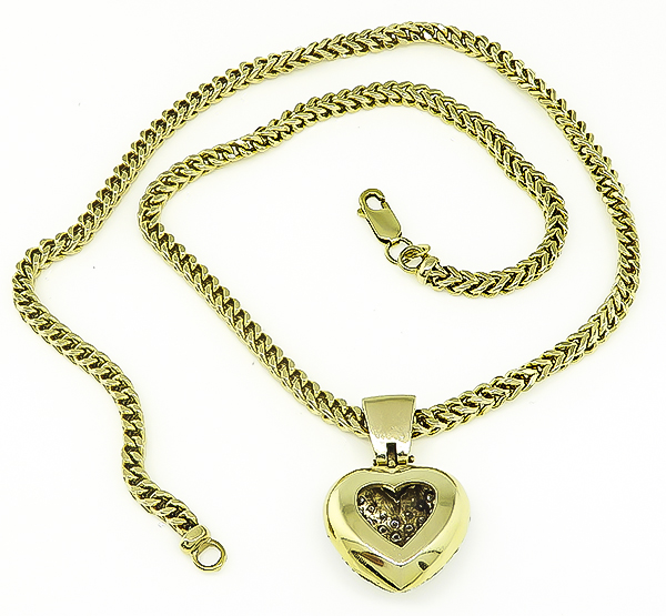 Estate 3.00ct Diamond Gold Heart Pendant Necklace