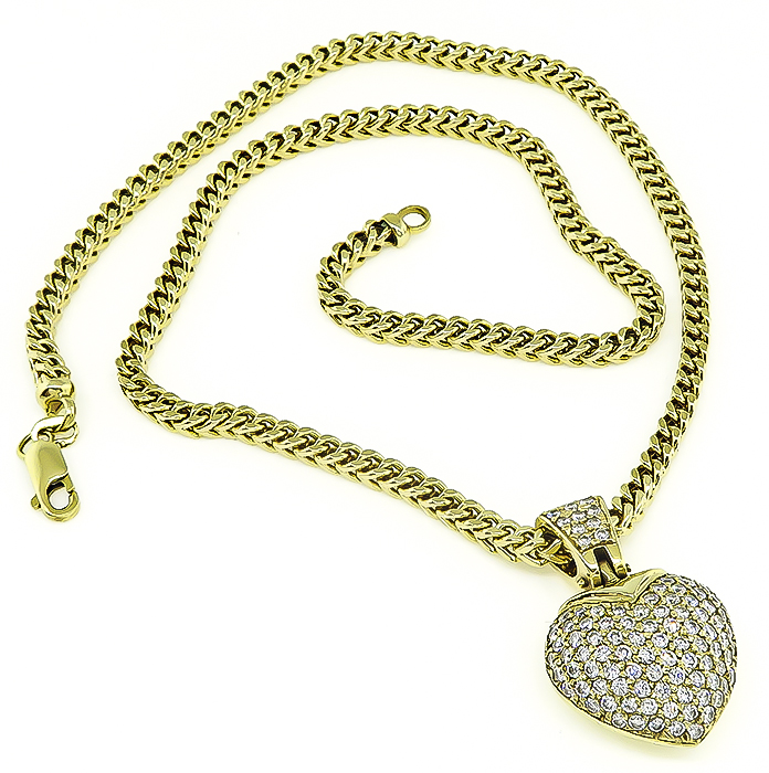 Estate 3.00ct Diamond Gold Heart Pendant Necklace