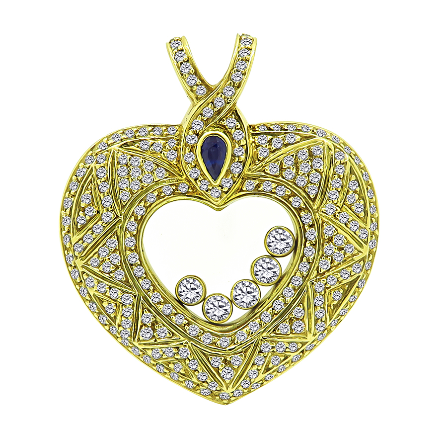 Estate Chopard Style 3.00ct Diamond Sapphire Heart Pendant