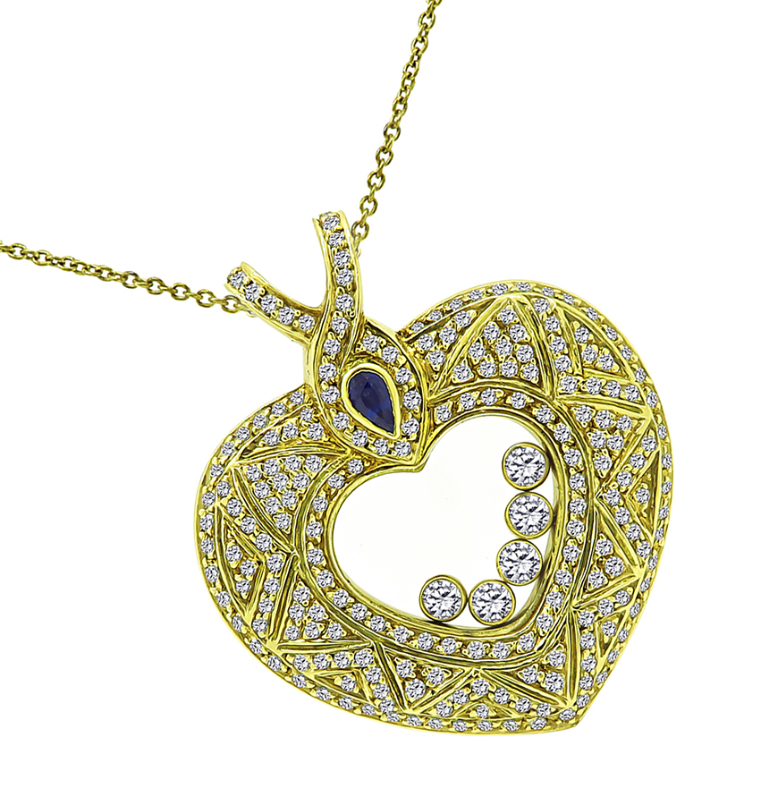 Estate Chopard Style 3.00ct Diamond Sapphire Heart Pendant