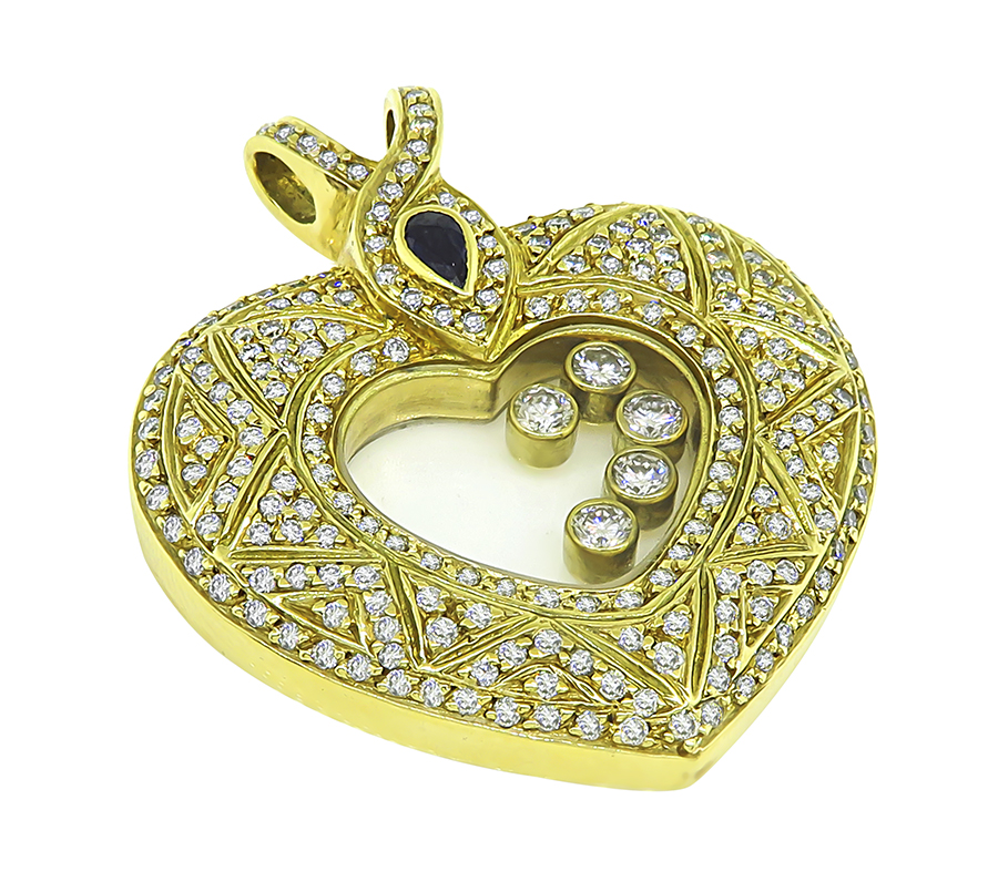 Estate Chopard Style 3.00ct Diamond Sapphire Heart Pendant