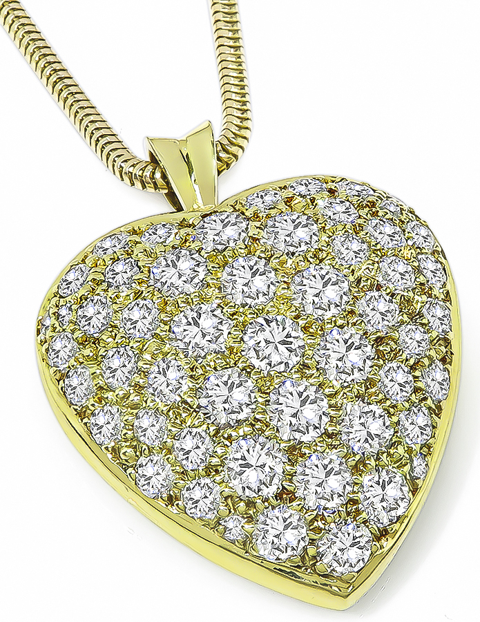 Estate 4.00ct Diamond Gold Heart Pendant Necklace