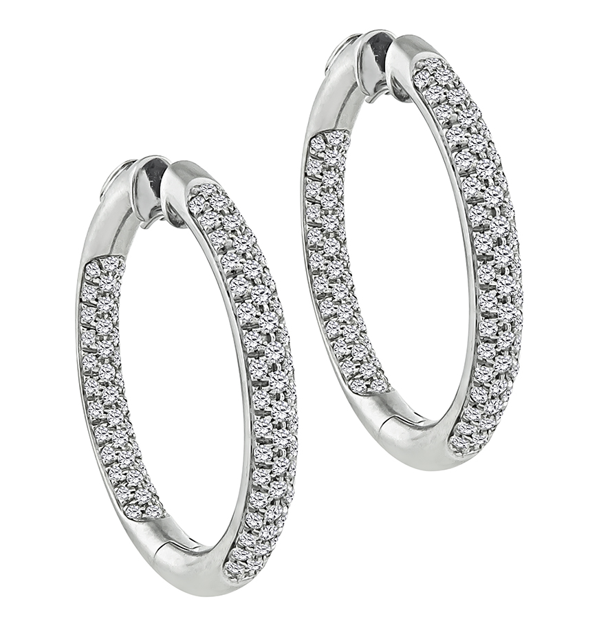 Estate 2.00ct Diamond Gold Hoops Earrings