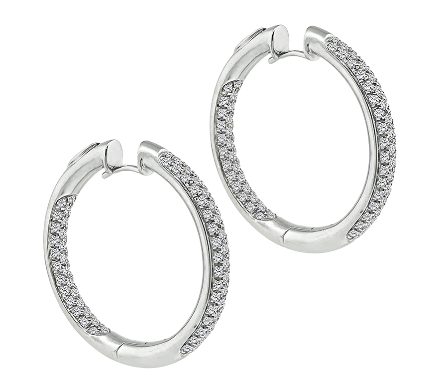 Estate 2.00ct Diamond Gold Hoops Earrings