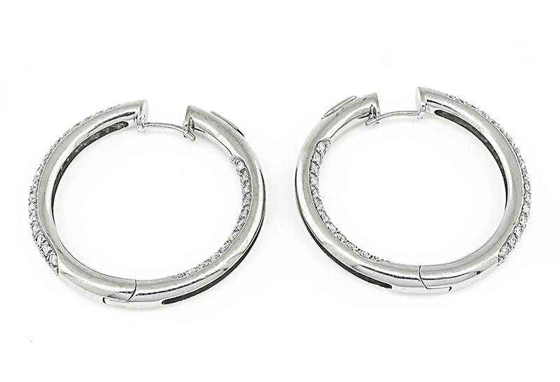 Estate 2.00ct Diamond Gold Hoops Earrings