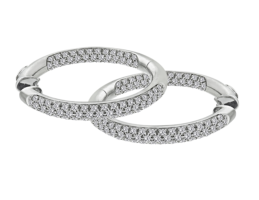 Estate 2.00ct Diamond Gold Hoops Earrings