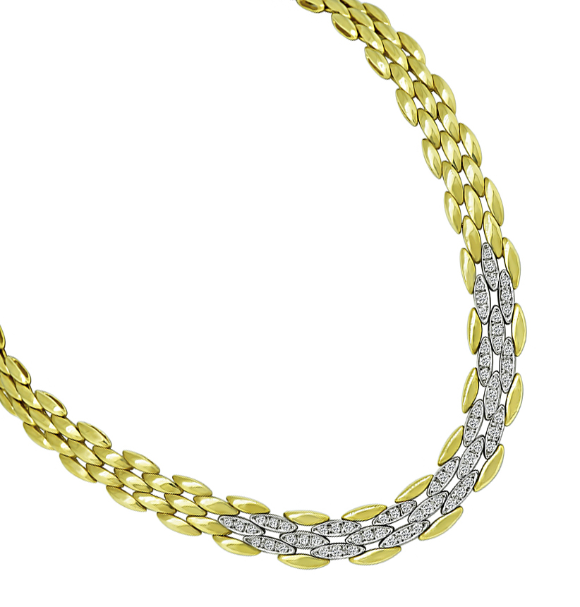 Vintage 2.50ct Diamond Two Tone Gold Necklace