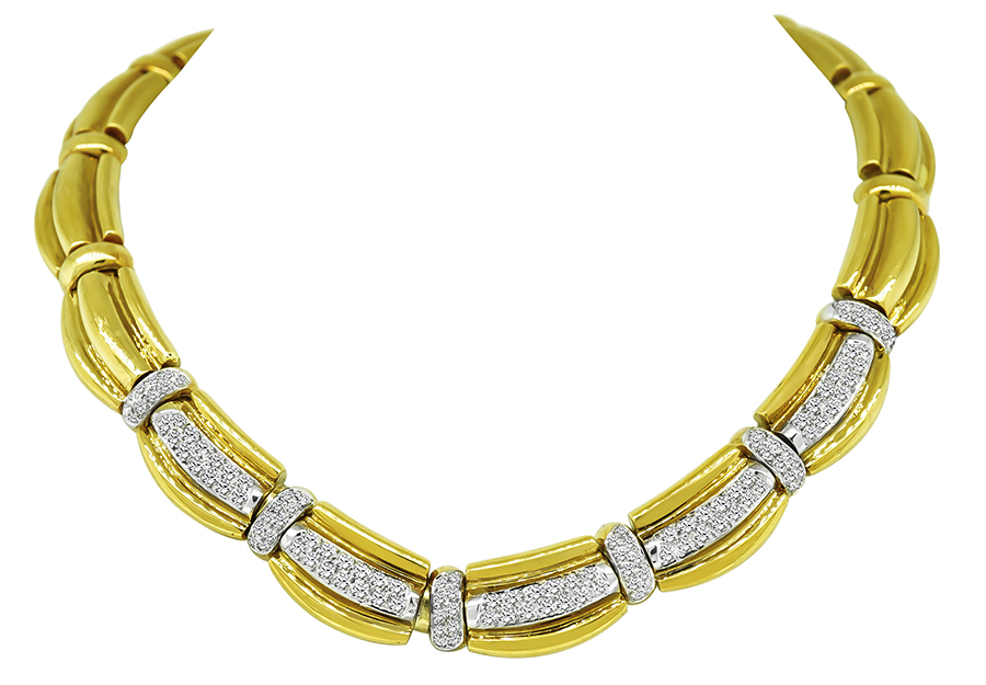 Estate 5.00ct Diamond Yellow and White Gold Choker Necklace