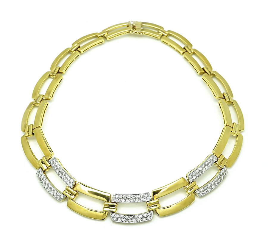 Estate 4.00ct Diamond Two Tone Gold Choker Necklace