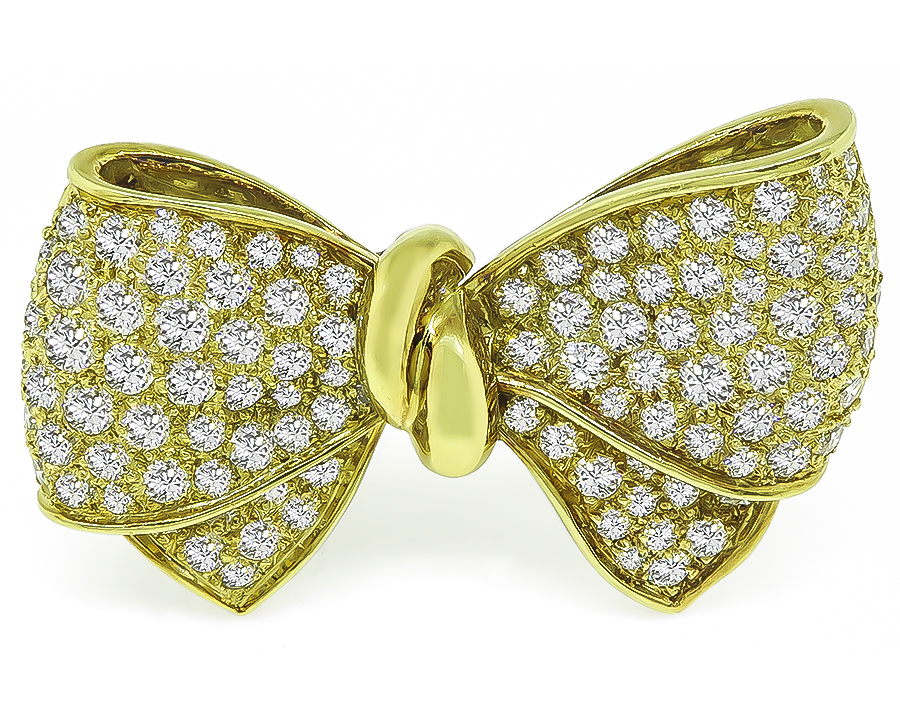 Estate 5.00ct Diamond Gold Bow Pin