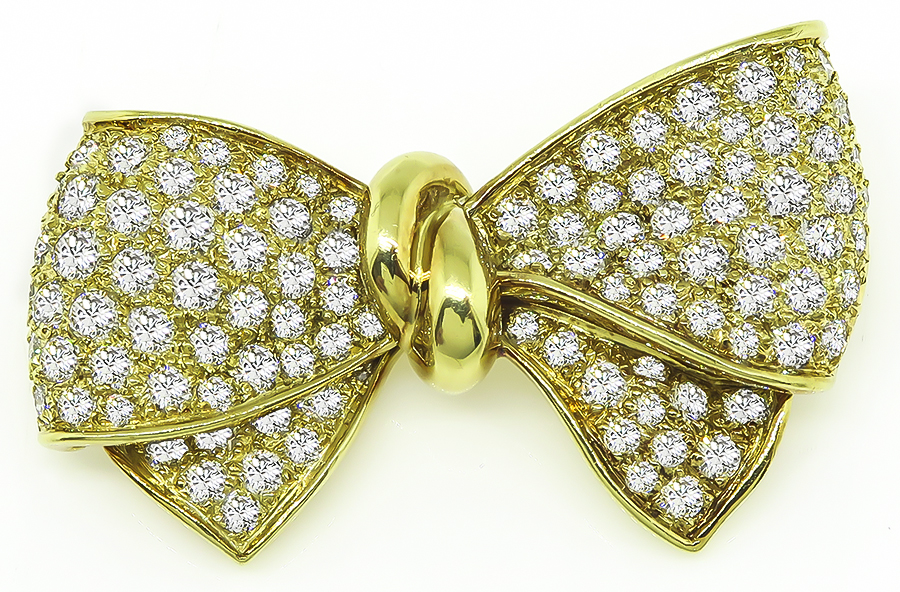 Estate 5.00ct Diamond Gold Bow Pin