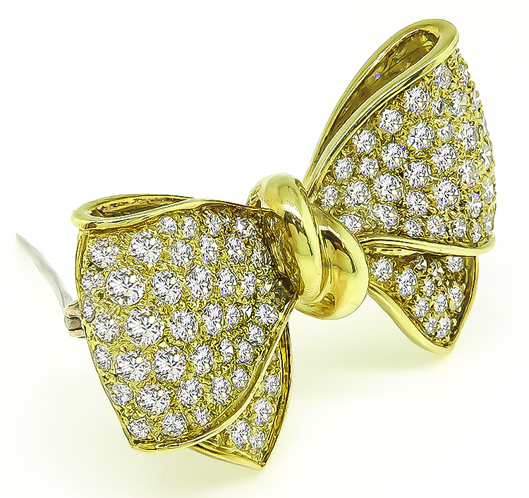 Estate 5.00ct Diamond Gold Bow Pin