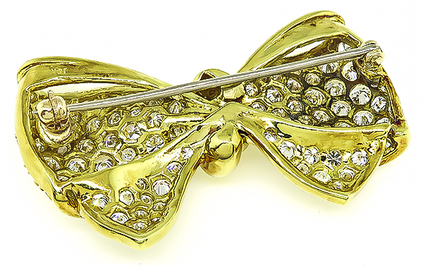 Estate 5.00ct Diamond Gold Bow Pin