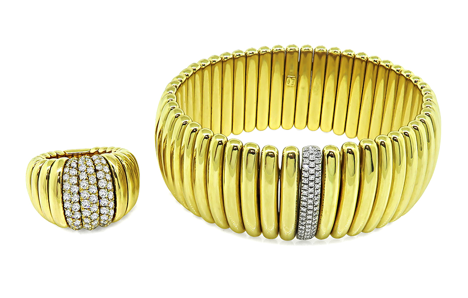 Estate 2.50ct Diamond Gold Flexible Ring and Bangle Set