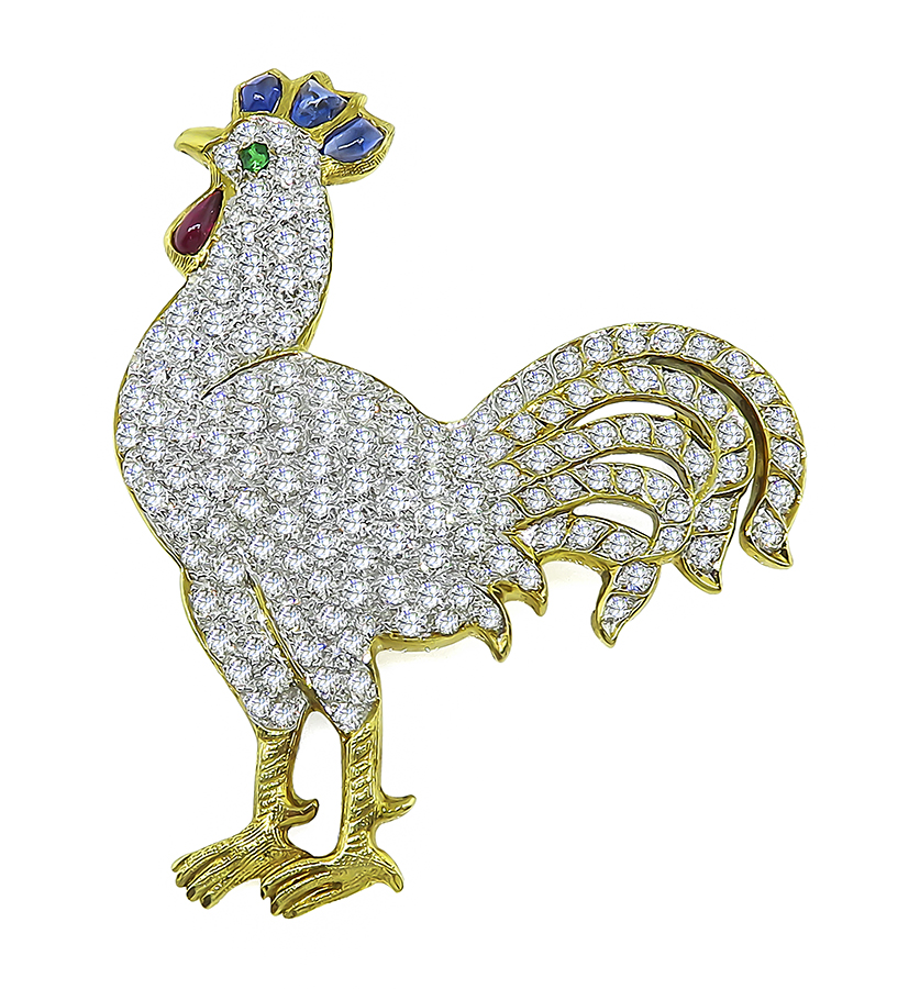 Estate 4.50ct Diamond Gold Rooster Pin