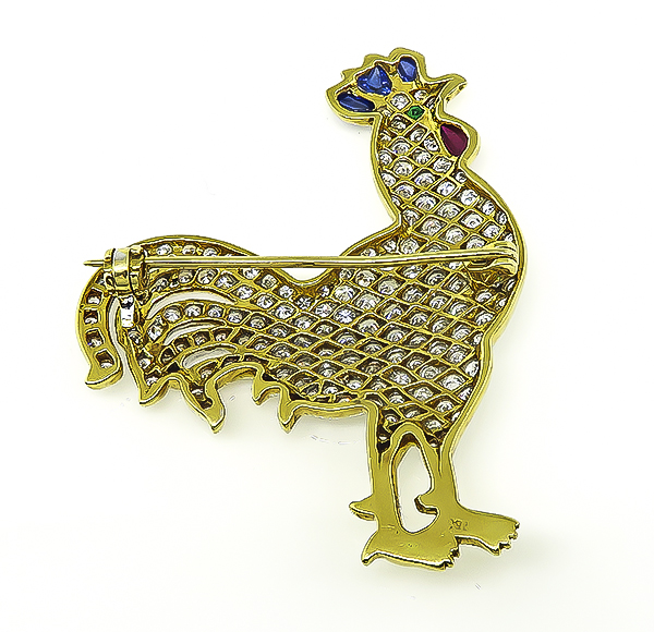 Diamond Gold Rooster Pin
