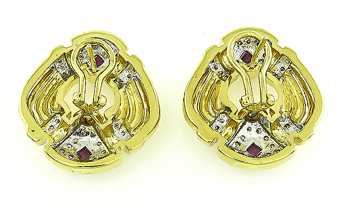 Estate Diamond Ruby Gold Earrings