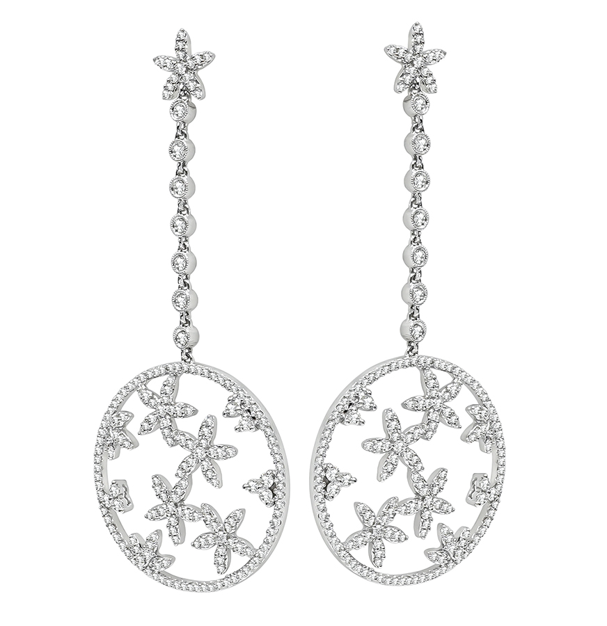 Estate 6.00ct Diamond Gold Star Drop Earrings
