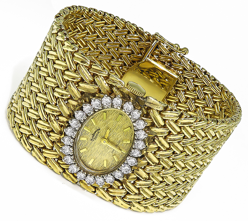 Estate Continental Geneve 1.20ct Diamond Gold Watch