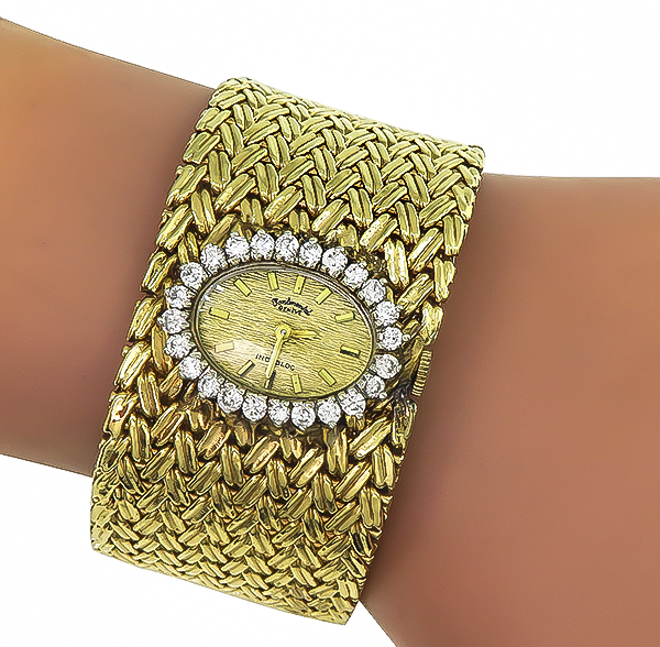 Estate Continental Geneve 1.20ct Diamond Gold Watch