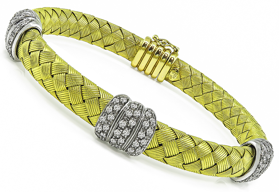 Estate 1.00ct Diamond Gold Weave Bracelet