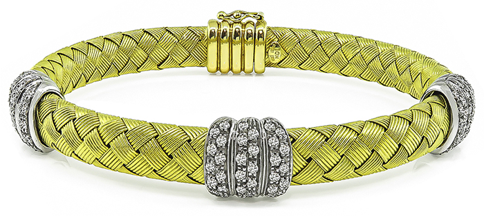 Estate 1.00ct Diamond Gold Weave Bracelet