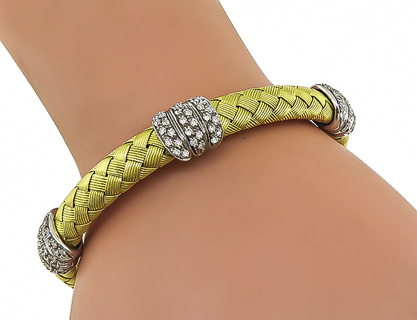 Estate 1.00ct Diamond Gold Weave Bracelet