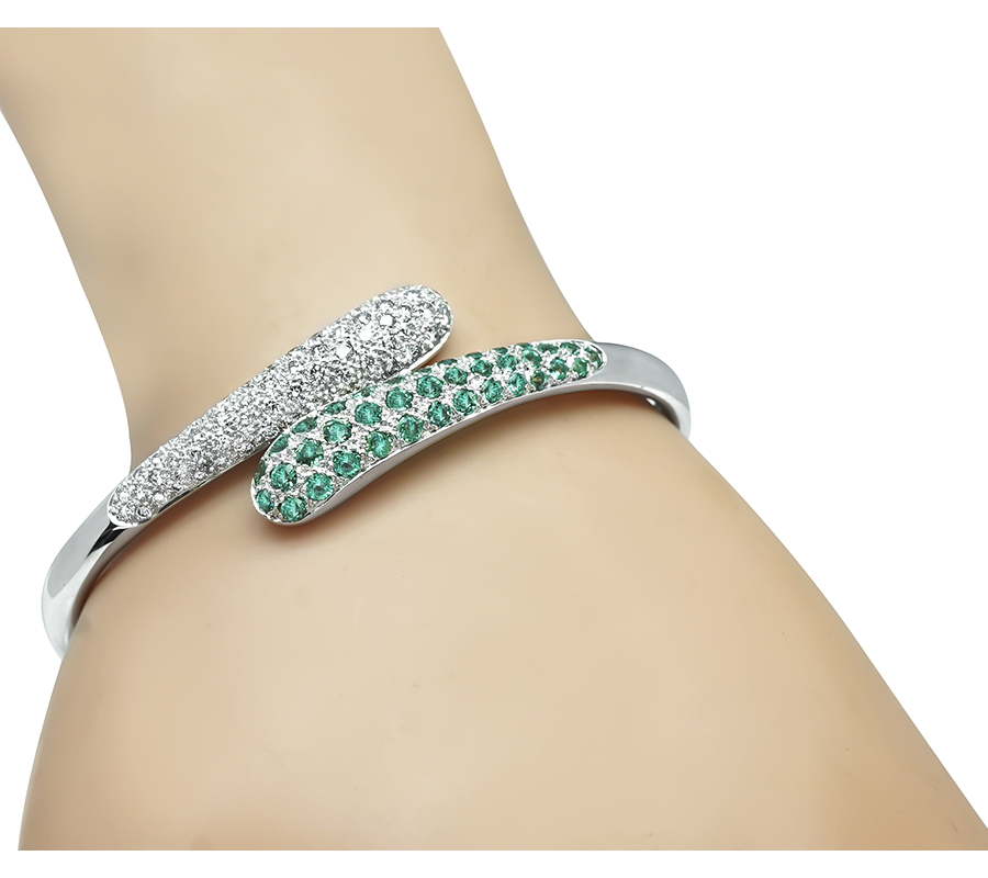 Estate 1.50ct Diamond Green Sapphire Gold Bangle