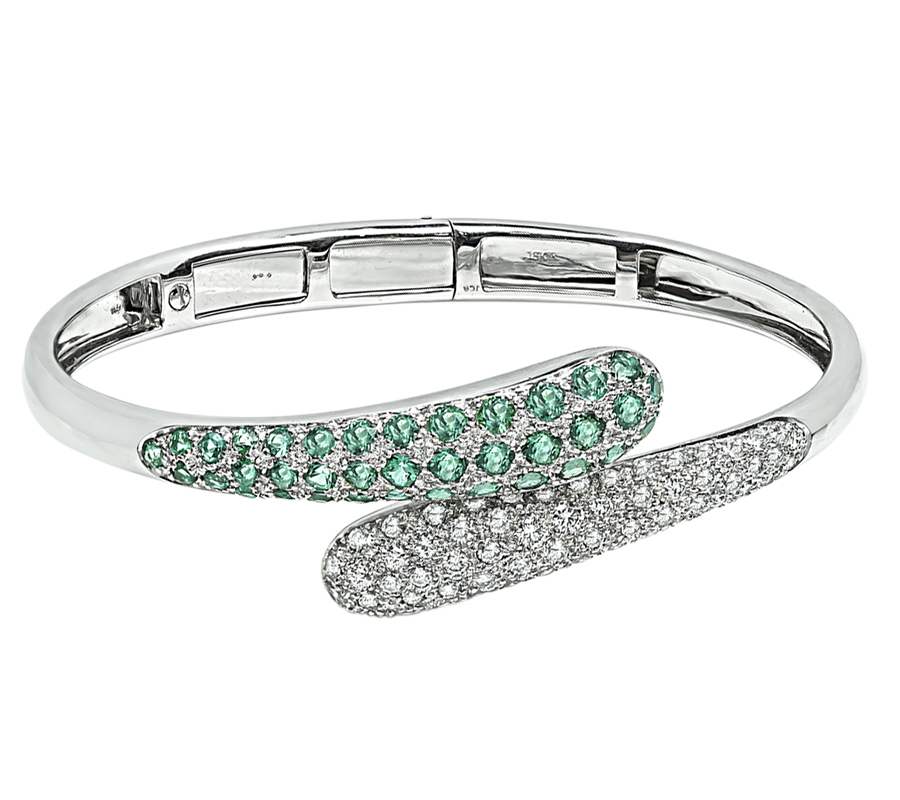 Estate 1.50ct Diamond Green Sapphire Gold Bangle