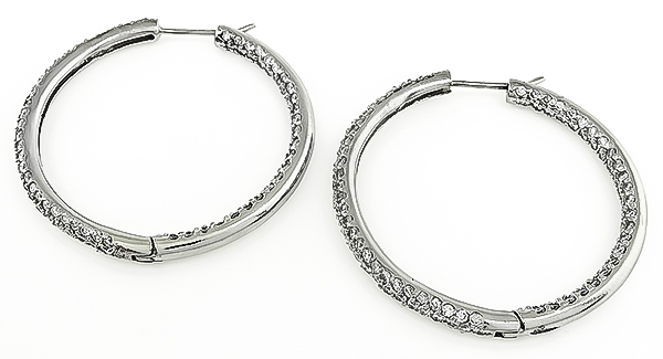 Estate 6.00ct Diamond Hoop Earrings