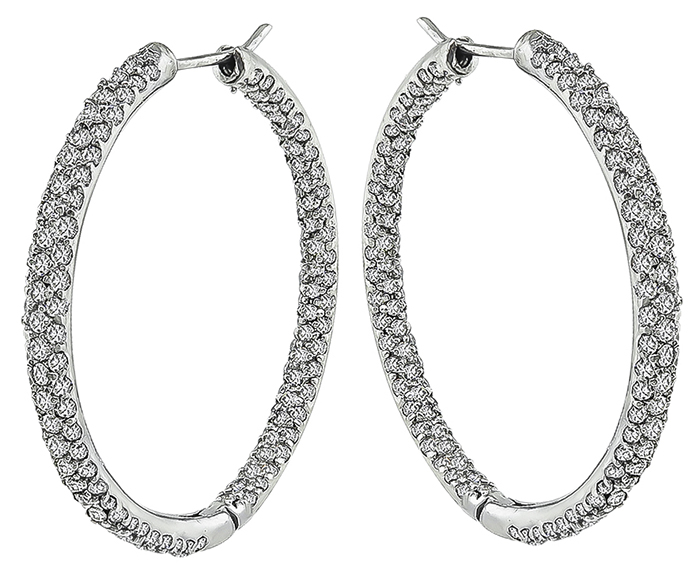 Estate 6.00ct Diamond Hoop Earrings