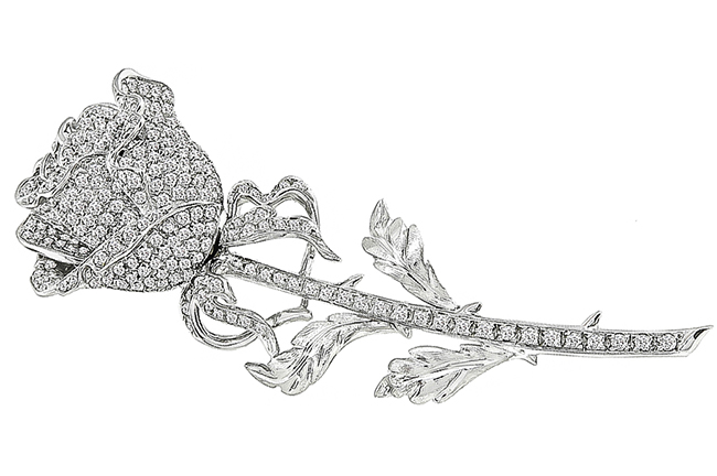 Estate 4.00ct Diamond Long Stem Rose Pin