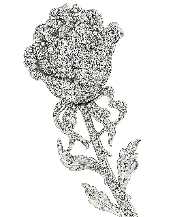 Estate 4.00ct Diamond Long Stem Rose Pin