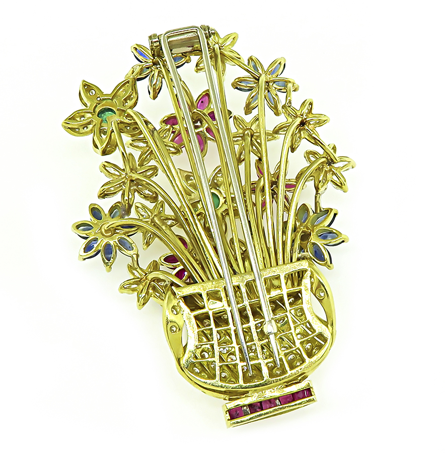 Estate 5.00ct Diamond 2.00ct Ruby 1.75ct Sapphire Emerald Flower Pin