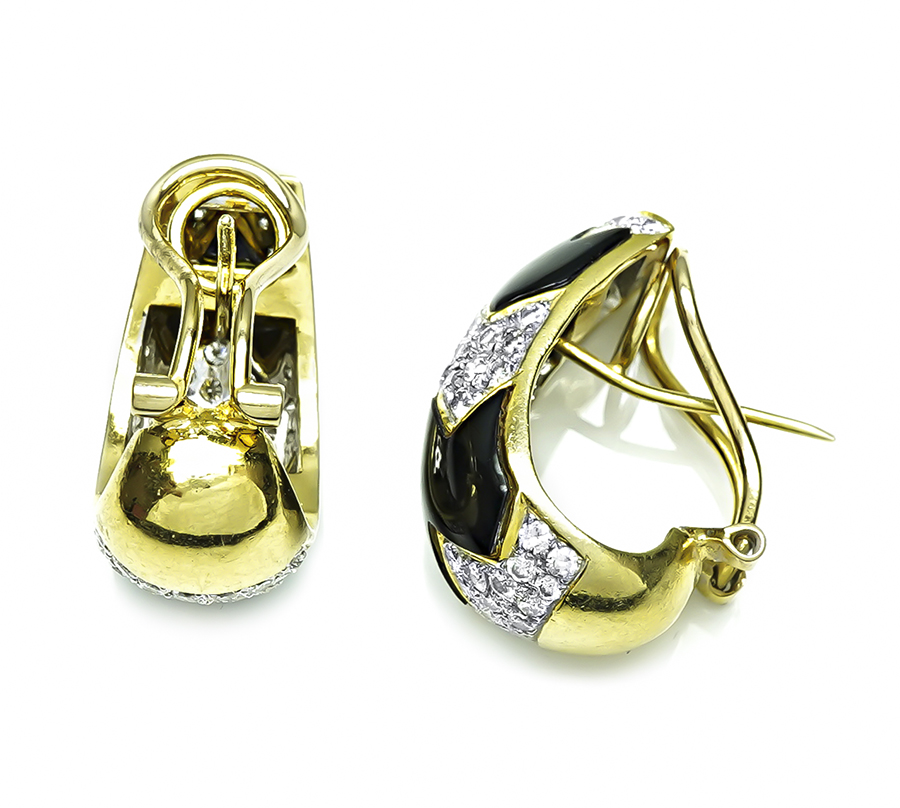Estate 3.00ct Diamond Onyx Gold Earrings