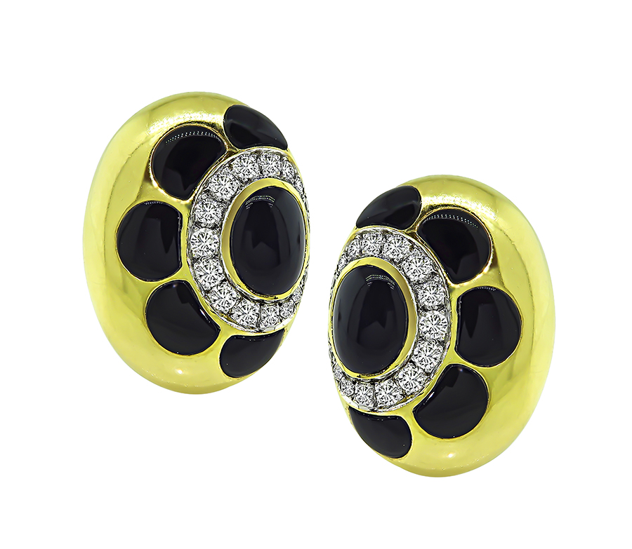 Estate 1.50ct Diamond Onyx Gold Earrings