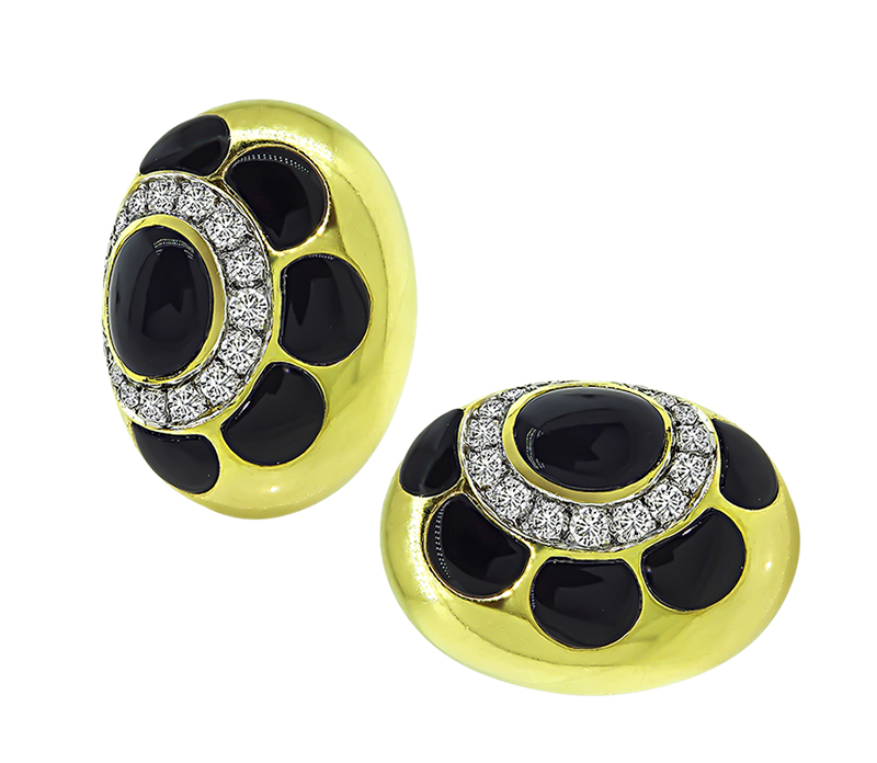 Estate 1.50ct Diamond Onyx Gold Earrings