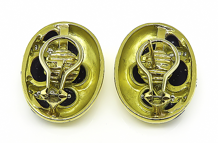 Estate 1.50ct Diamond Onyx Gold Earrings