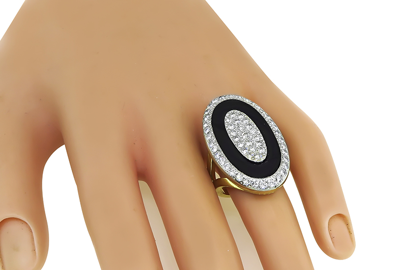 Vintage 1.50ct Diamond Onyx Gold Ring