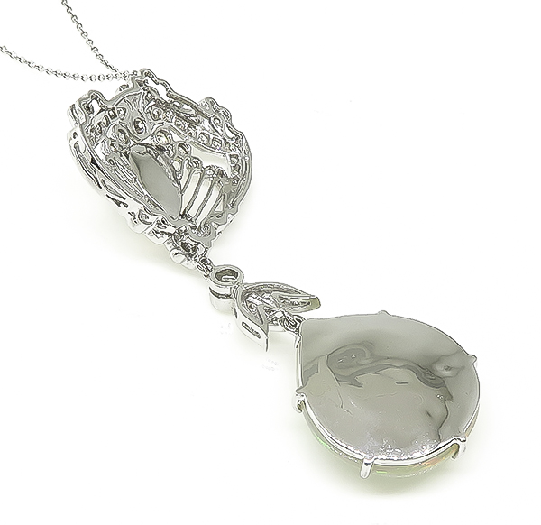 Estate 0.50ct Diamond Opal Pendant Necklace