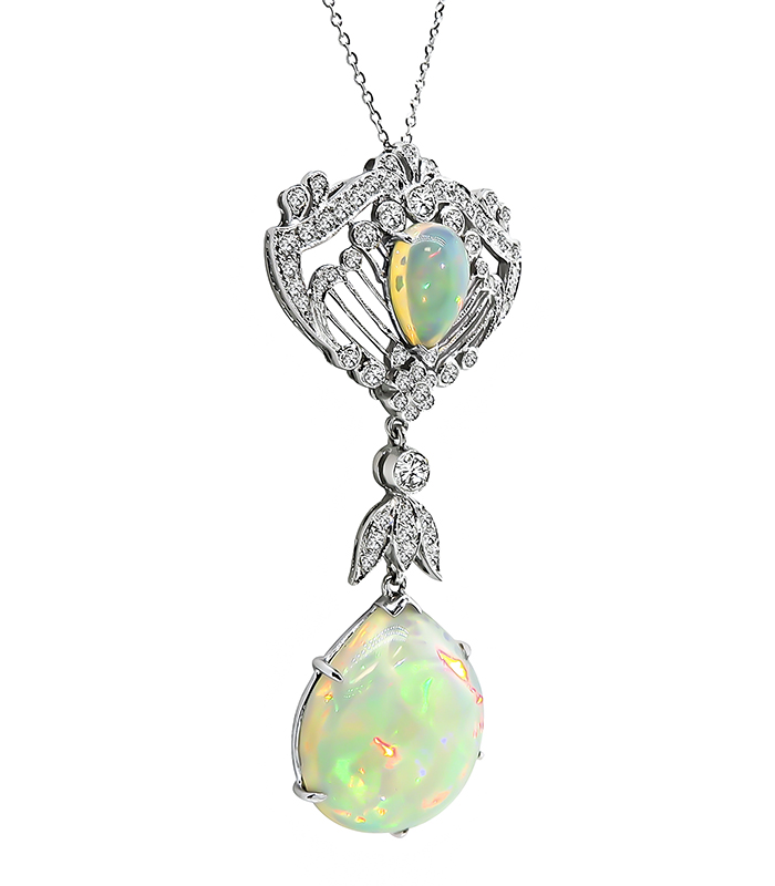 Estate 0.50ct Diamond Opal Pendant Necklace