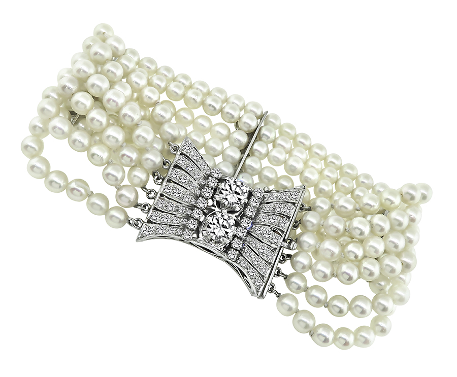 Estate 4.10ct Diamond Pearl Bracelet