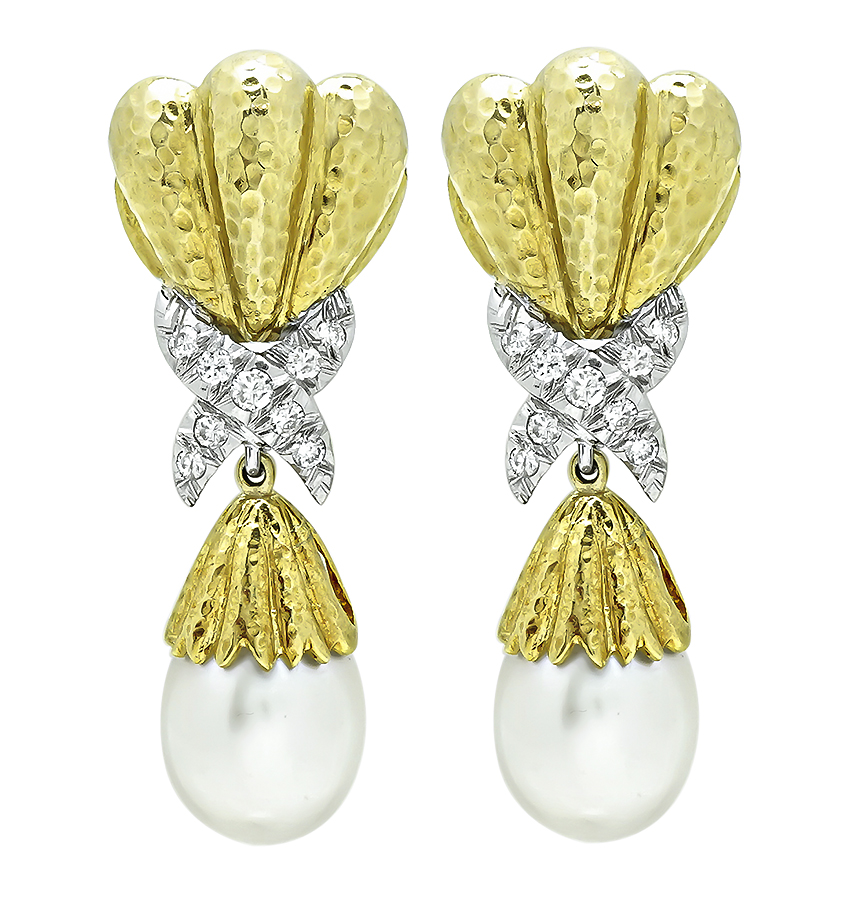 Estate 0.50ct Diamond Pearl Gold Day and Night Earrings