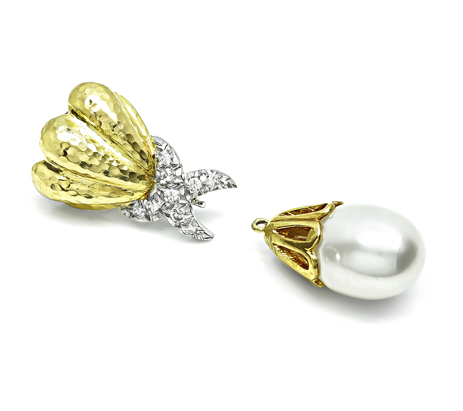 Estate 0.50ct Diamond Pearl Gold Day and Night Earrings