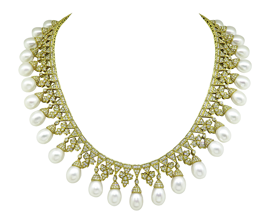 Estate Pearl 27.00ct Diamond Gold Necklace