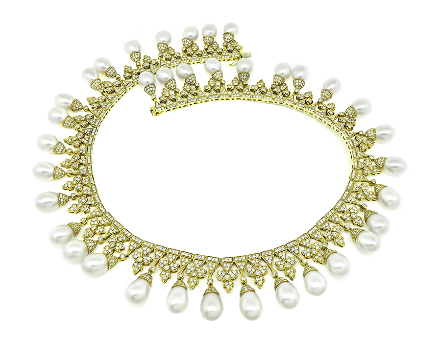 Estate Pearl 27.00ct Diamond Gold Necklace