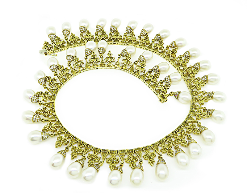 Estate Pearl 27.00ct Diamond Gold Necklace