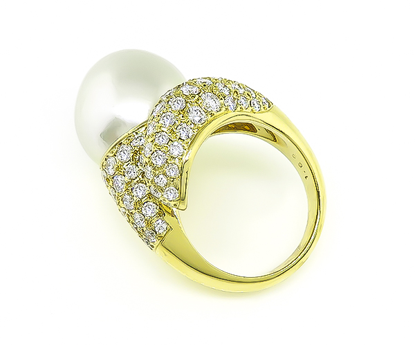 Estate 1.69ct Diamond South Sea Pearl Gold Ring